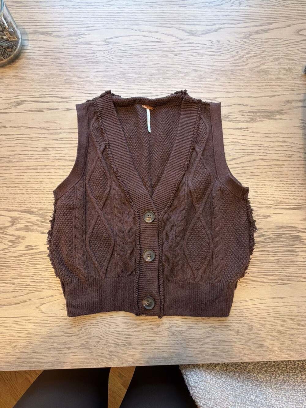 Free People Denson Cable Knit Sweater Vest Size S Brown